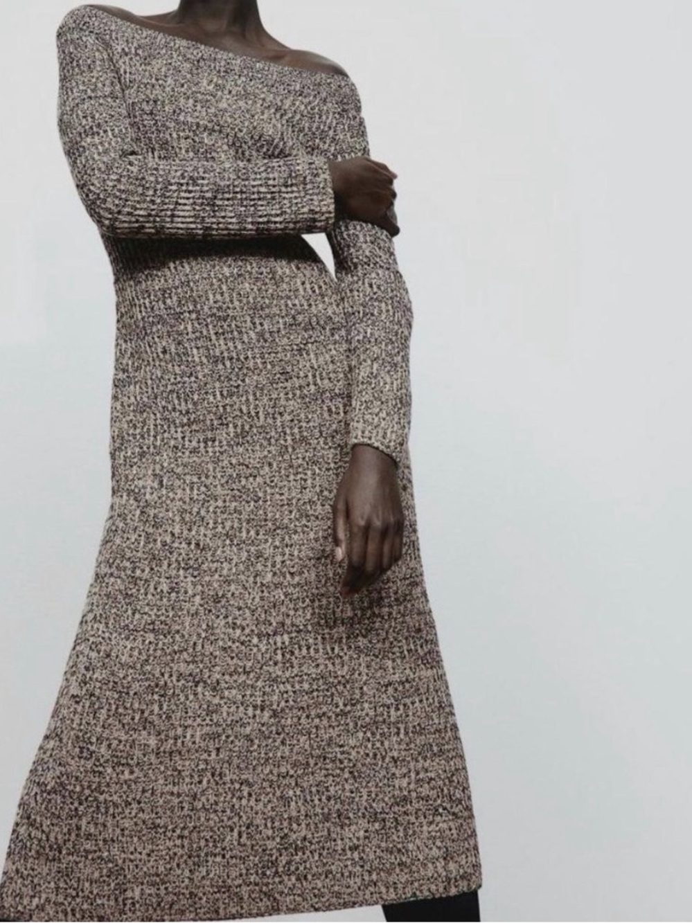 H&M Marled Rib Knit Off Shoulder Maxi Dress S